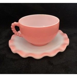 Vintage Hazel Atlas Crinoline Pink Ruffled Cup & Saucer